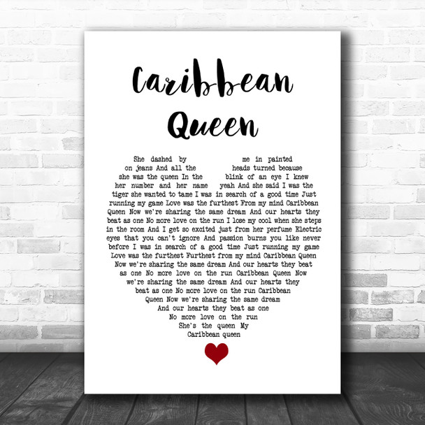 Billy Ocean Caribbean Queen White Heart Song Lyric Wall Art Print