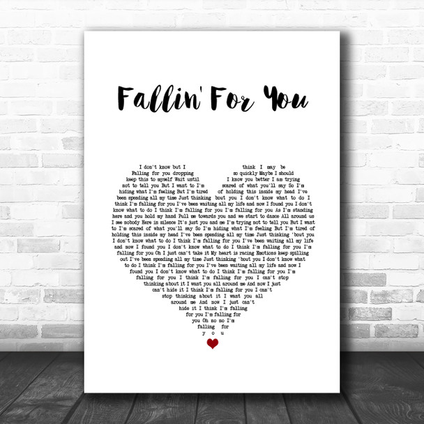 Colbie Caillat Fallin' For You White Heart Song Lyric Wall Art Print