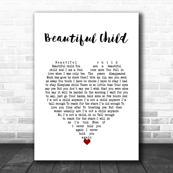 Fleetwood Mac Beautiful Child White Heart Song Lyric Wall Art Print