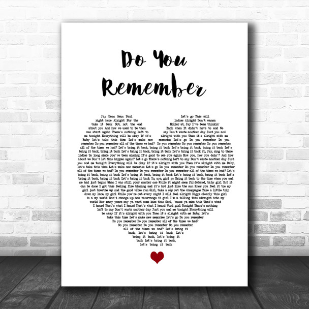 Jay Sean Do You Remember White Heart Song Lyric Wall Art Print