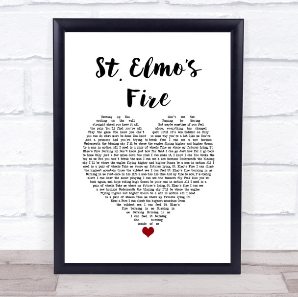 John Parr St. Elmos Fire White Heart Song Lyric Wall Art Print