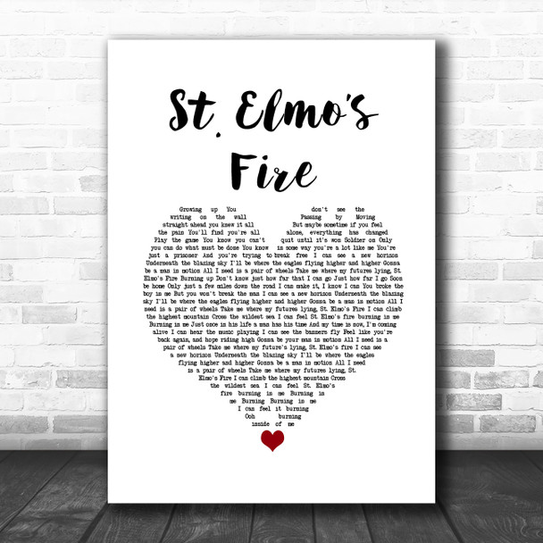 John Parr St. Elmos Fire White Heart Song Lyric Wall Art Print