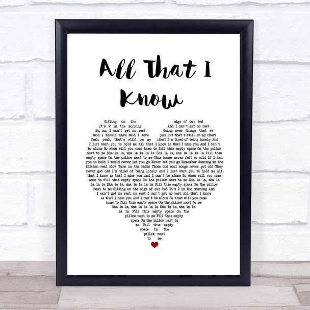 Nadine Coyle All That I Know White Heart Song Lyric Wall Art Print
