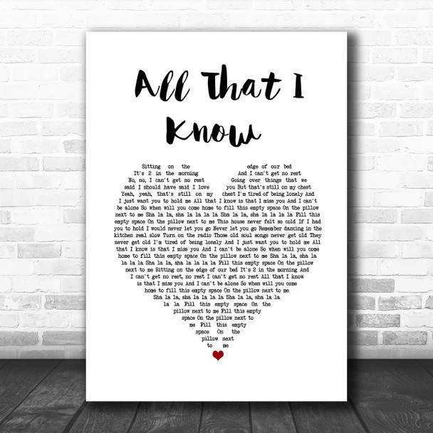 Nadine Coyle All That I Know White Heart Song Lyric Wall Art Print