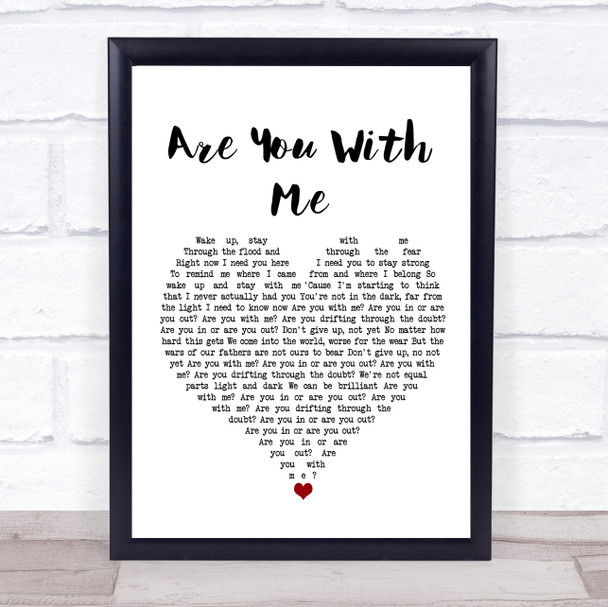 Nilu Are You With Me White Heart Song Lyric Wall Art Print