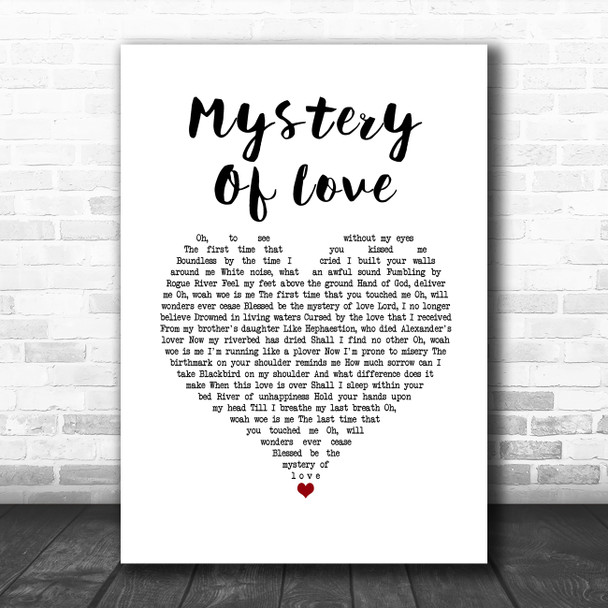 Sufjan Stevens Mystery Of Love White Heart Song Lyric Wall Art Print