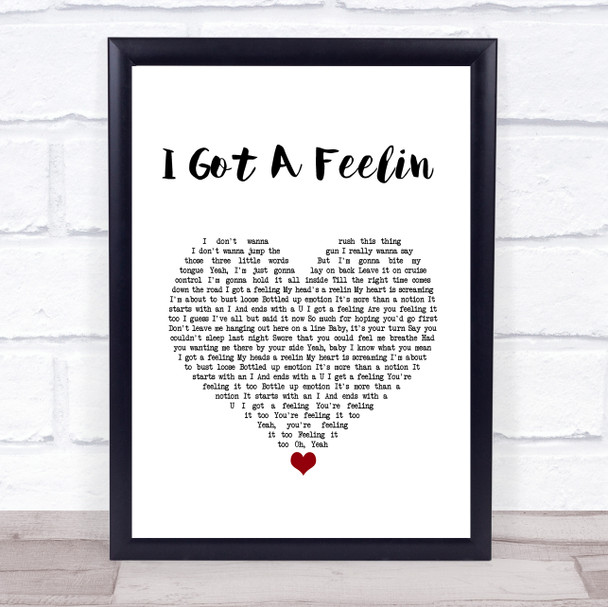 Billy Currington I Got A Feelin White Heart Song Lyric Wall Art Print