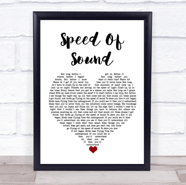 Coldplay Speed Of Sound White Heart Song Lyric Wall Art Print