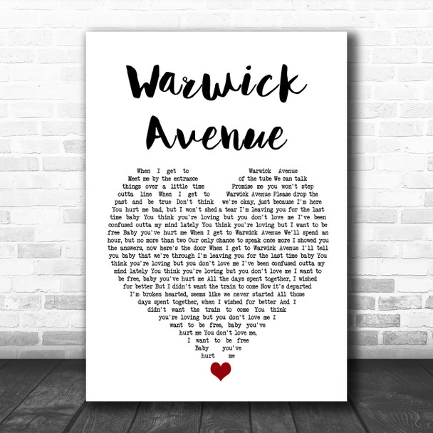 Duffy Warwick Avenue White Heart Song Lyric Wall Art Print