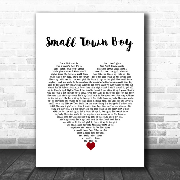 Dustin Lynch Small Town Boy White Heart Song Lyric Wall Art Print