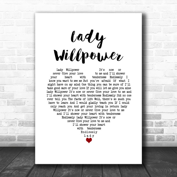 Gary Puckett & The Union Gap Lady Willpower White Heart Song Lyric Wall Art Print