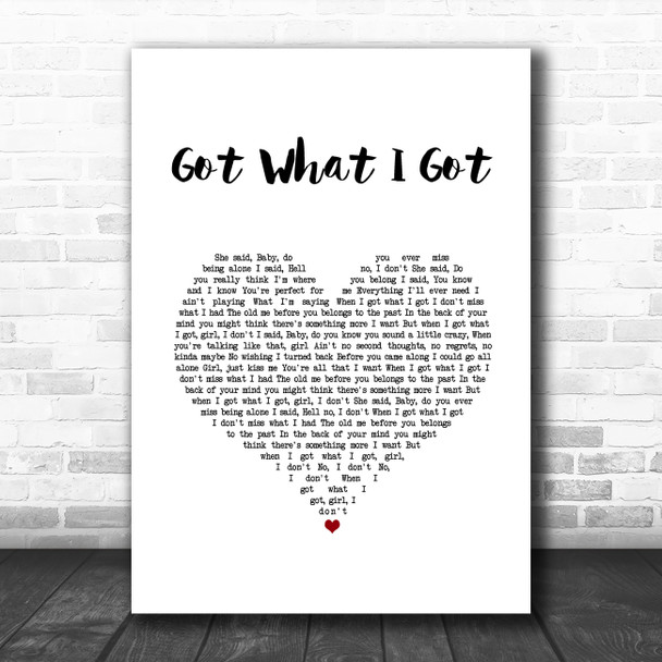 Jason Aldean Got What I Got White Heart Song Lyric Wall Art Print