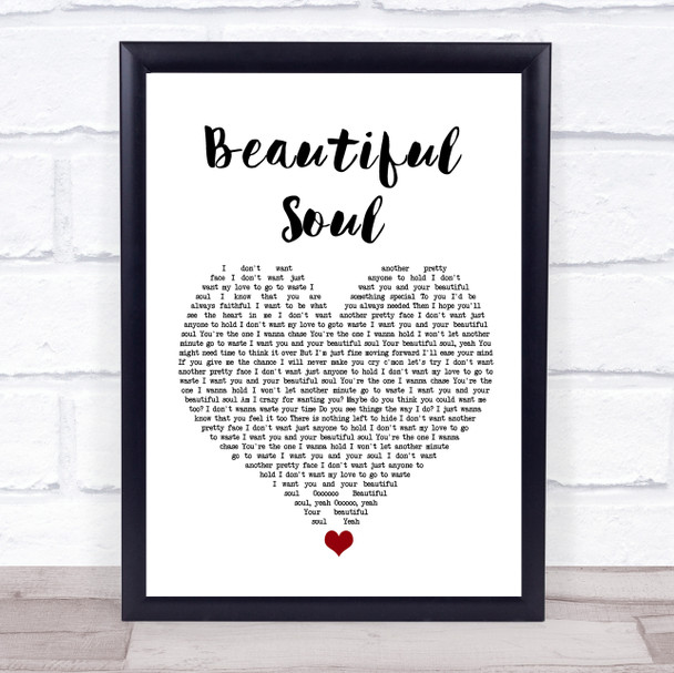 Jesse McCartney Beautiful Soul White Heart Song Lyric Wall Art Print