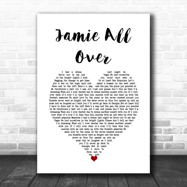 Mayday Parade Jamie All Over White Heart Song Lyric Wall Art Print