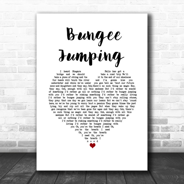 Naughty Boy Bungee Jumping White Heart Song Lyric Wall Art Print