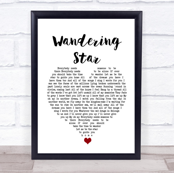 Noel Gallagher's High Flying Birds Wandering Star White Heart Song Lyric Wall Art Print