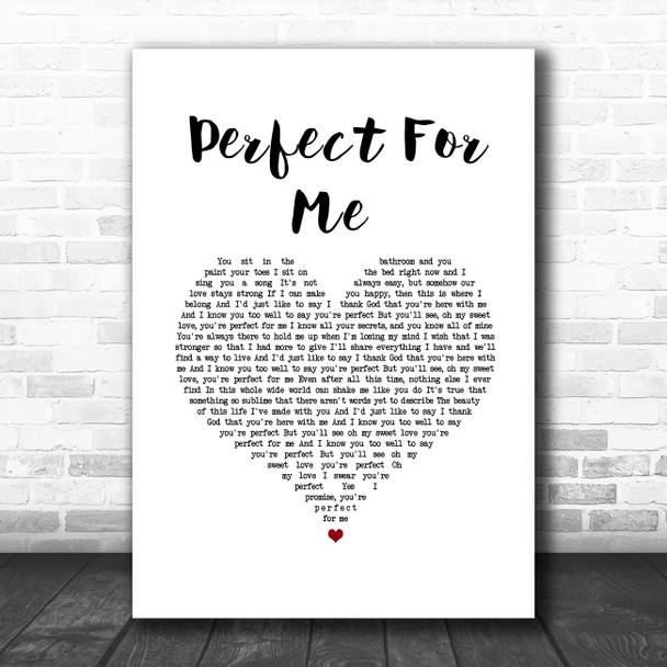 Ron Pope Perfect For Me White Heart Song Lyric Wall Art Print