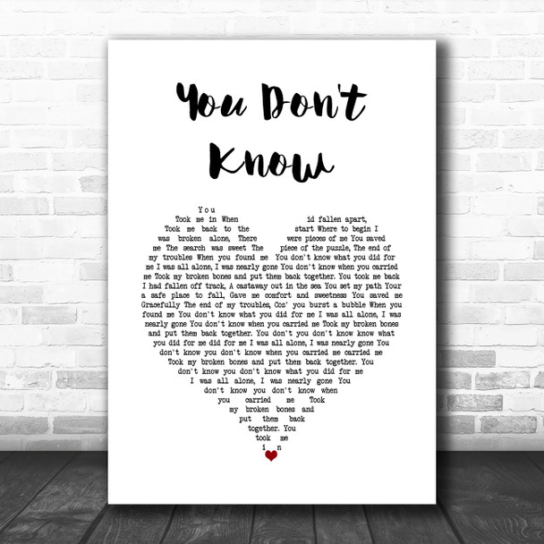 Will Young You Don't Know White Heart Song Lyric Wall Art Print