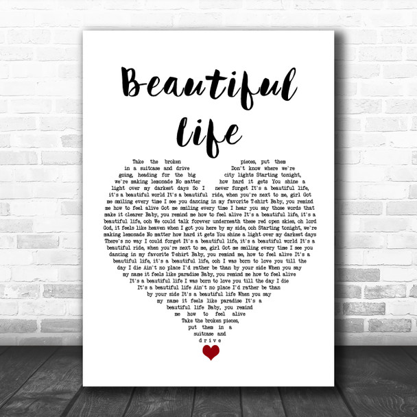 Zak Abel Beautiful Life White Heart Song Lyric Wall Art Print