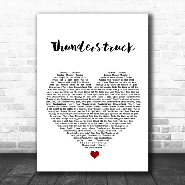AC DC Thunderstruck White Heart Song Lyric Wall Art Print
