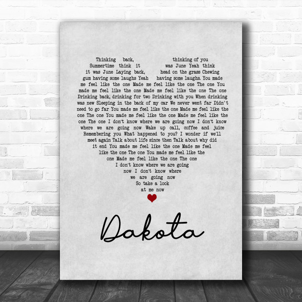 Stereophonics Dakota Grey Heart Song Lyric Music Wall Art Print