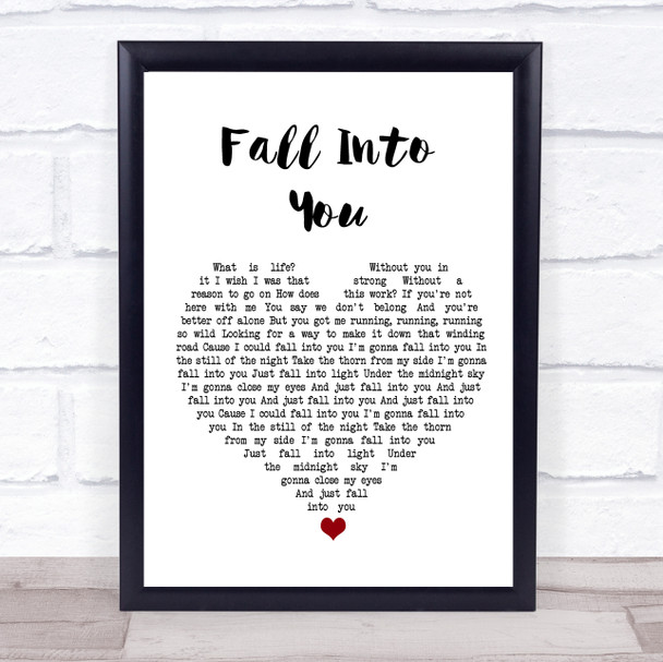 JES, Cosmic Gate Fall Into You White Heart Song Lyric Wall Art Print