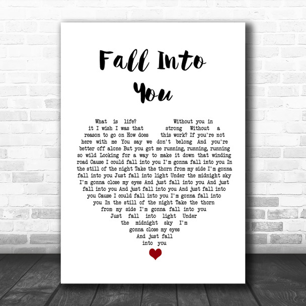 JES, Cosmic Gate Fall Into You White Heart Song Lyric Wall Art Print