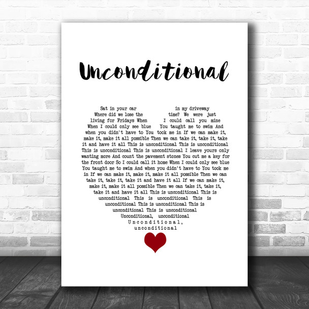 Sinead Harnett Unconditional White Heart Song Lyric Wall Art Print