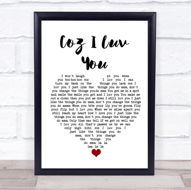 Slade Coz I Luv You White Heart Song Lyric Wall Art Print