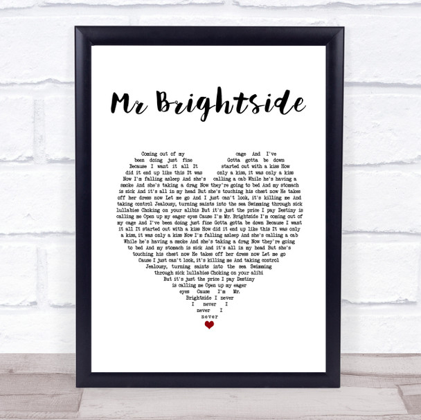 The Killers Mr Brightside White Heart Song Lyric Wall Art Print