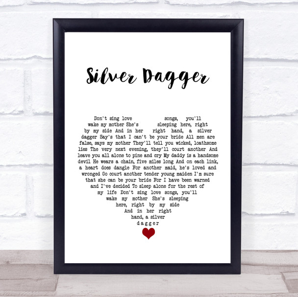 The Men They Couldn't Hang Silver Dagger White Heart Song Lyric Wall Art Print