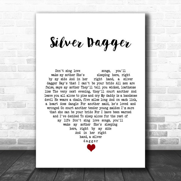 The Men They Couldn't Hang Silver Dagger White Heart Song Lyric Wall Art Print