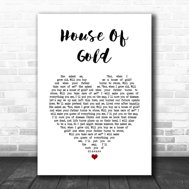 Twenty One Pilots House Of Gold White Heart Song Lyric Wall Art Print