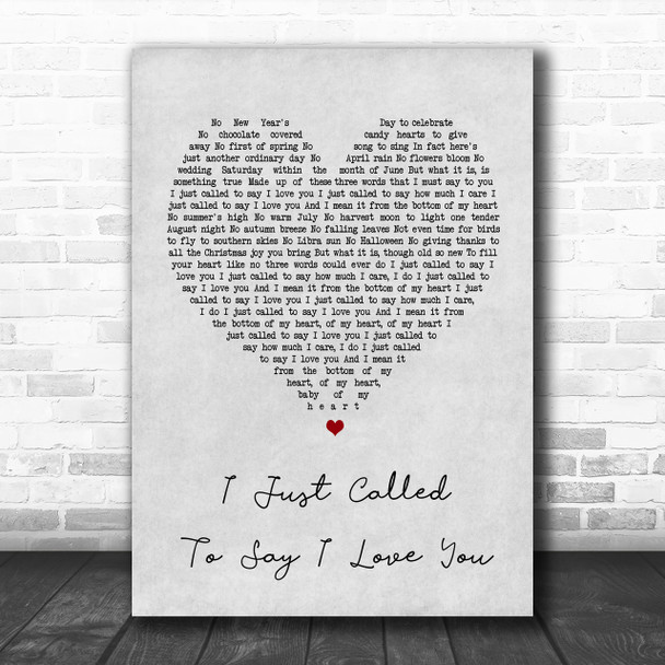 Stevie Wonder I Just Called To Say I Love You Grey Heart Song Lyric Music Wall Art Print