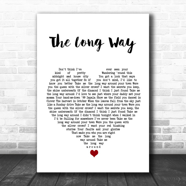 Brett Eldredge The Long Way White Heart Song Lyric Wall Art Print