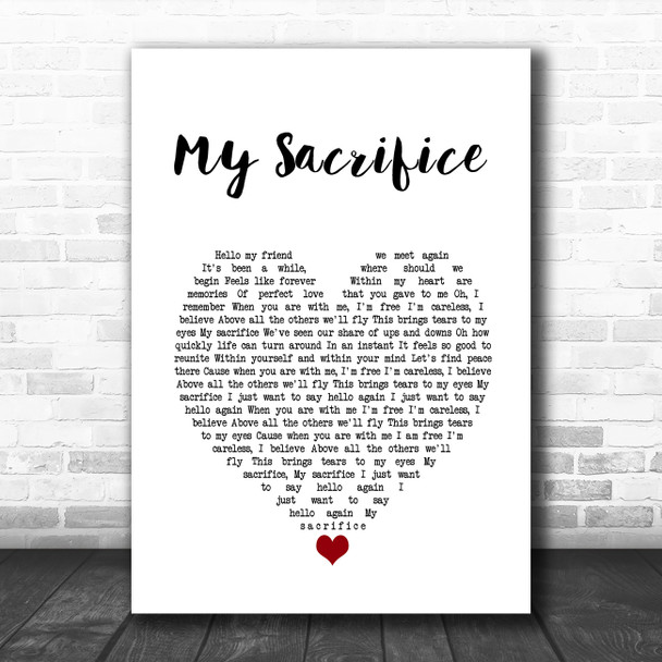 Creed My Sacrifice White Heart Song Lyric Wall Art Print