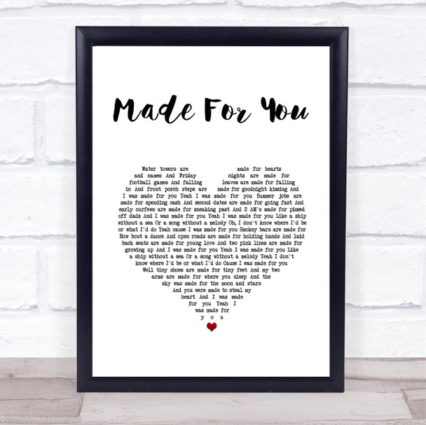 Jake Owen Made For You White Heart Song Lyric Wall Art Print