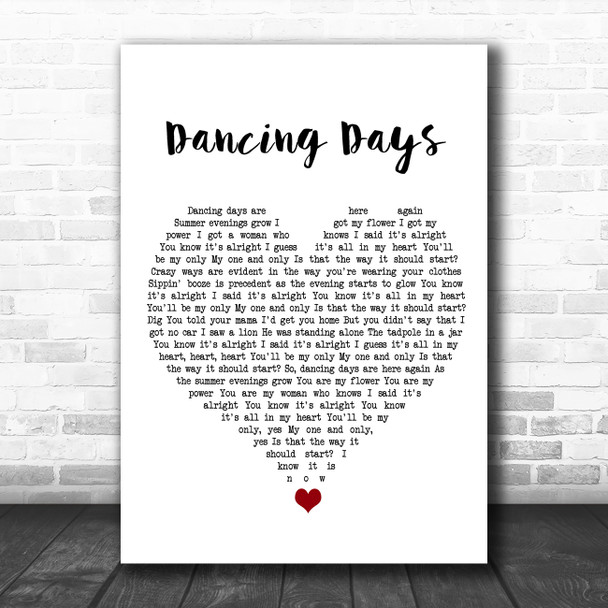 Led Zeppelin Dancing Days White Heart Song Lyric Wall Art Print