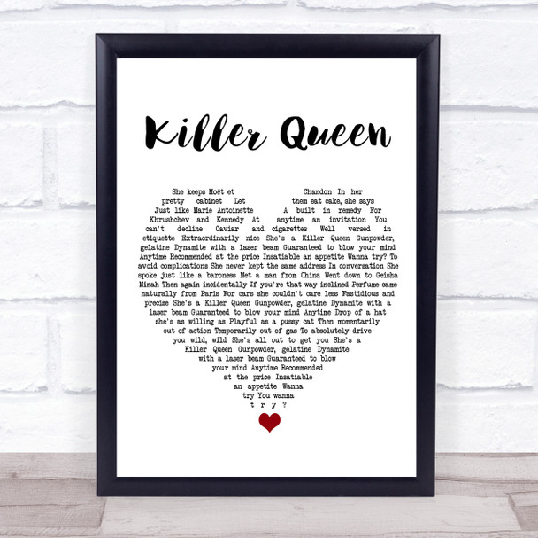 Queen Killer Queen White Heart Song Lyric Wall Art Print