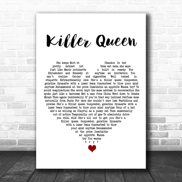 Queen Killer Queen White Heart Song Lyric Wall Art Print