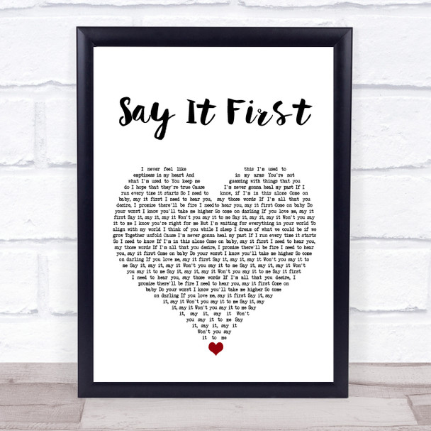 Sam Smith Say It First White Heart Song Lyric Wall Art Print