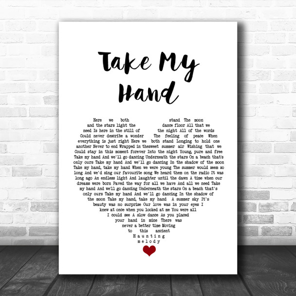 Skerryvore Take My Hand White Heart Song Lyric Wall Art Print