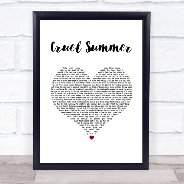 Taylor Swift Cruel Summer White Heart Song Lyric Wall Art Print