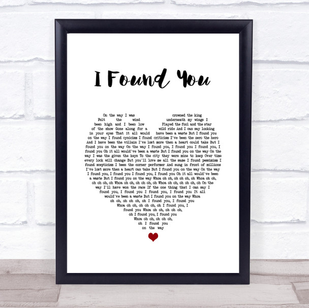 Andy Grammer I Found You White Heart Song Lyric Wall Art Print