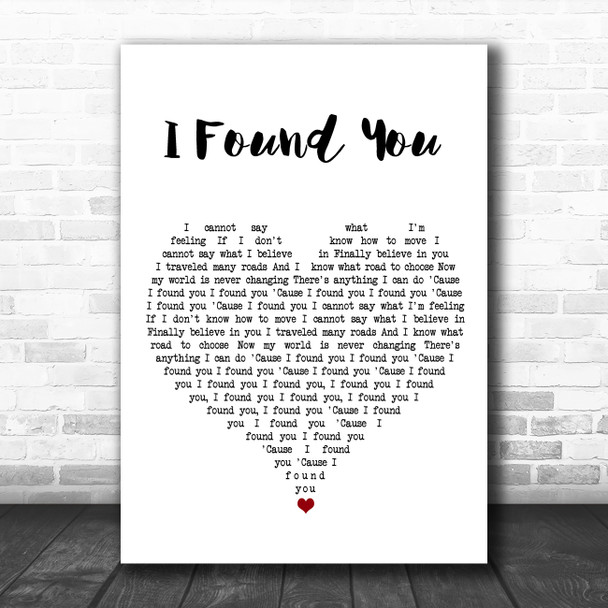 benny blanco & Calvin Harris I Found You White Heart Song Lyric Wall Art Print