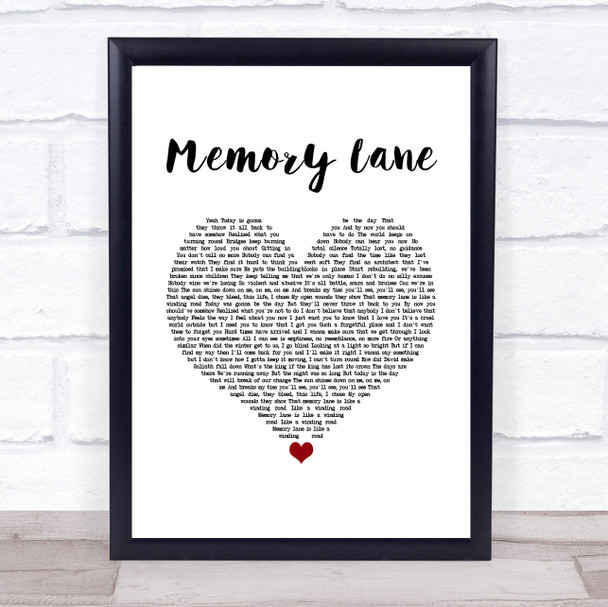 Bugzy Malone Memory Lane White Heart Song Lyric Wall Art Print