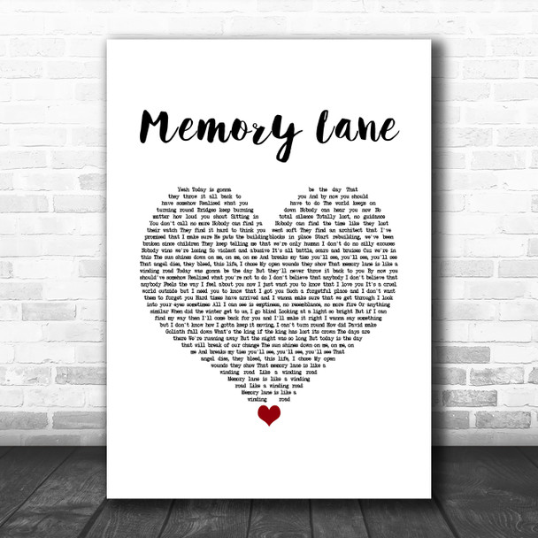 Bugzy Malone Memory Lane White Heart Song Lyric Wall Art Print