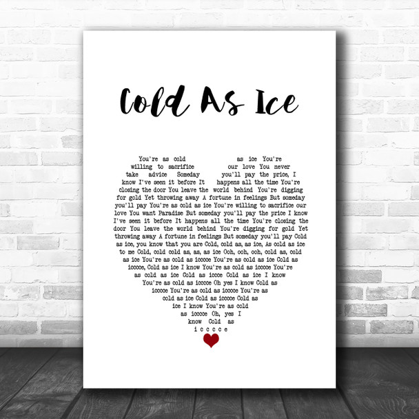 Foreigner Cold As Ice White Heart Song Lyric Wall Art Print