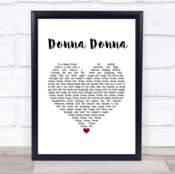 Joan Baez Donna Donna White Heart Song Lyric Wall Art Print