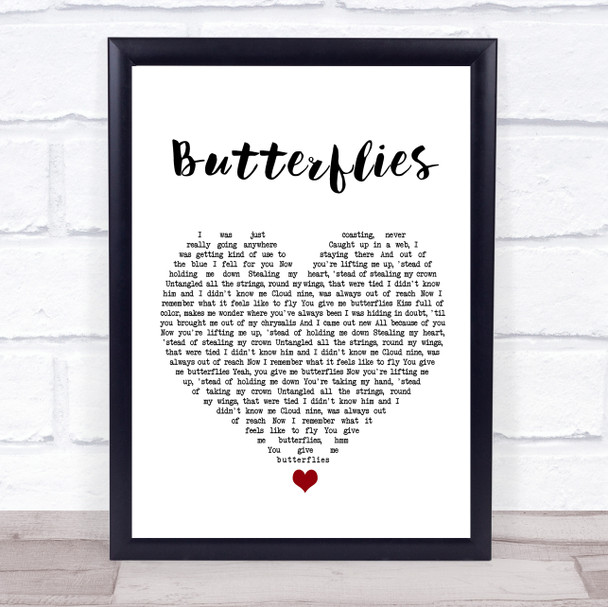 Kacey Musgraves Butterflies White Heart Song Lyric Wall Art Print